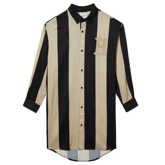 Honor the Gift Casual Silky Long Sleeve Women Dress Shirt in Black Cream NEW - Picture 5 of 9